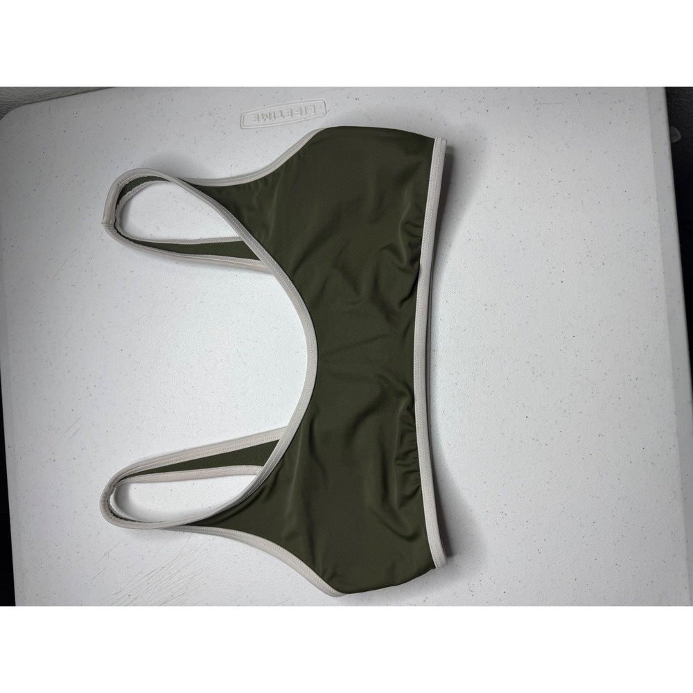 Express Olive Green Contrast Trim Scoop Neck Bikini Swim Top Large L
